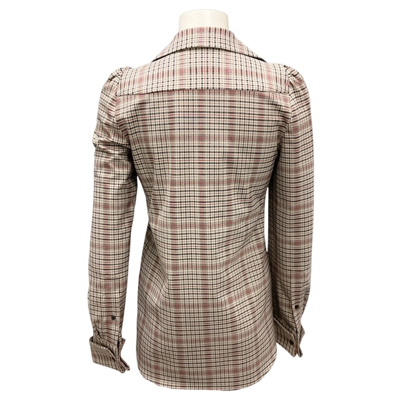 DRIES VAN NOTEN BEIGE MULTI PLAID LONG SLEEVED TOP - Picture 3 of 4